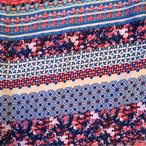 Sami Jo Printed Semi Sheer Summer Blouse Plus Size 1X Blue Pink High Low Hemline - Picture 7 of 10